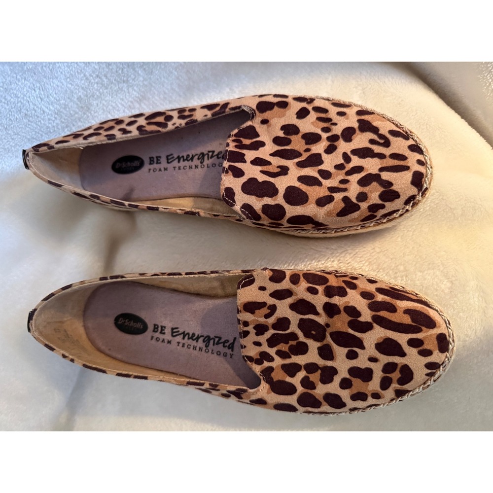 Dr. Scholls Leopard Print Espadrille Flats Be Energized Tan Brown Animal Print 6